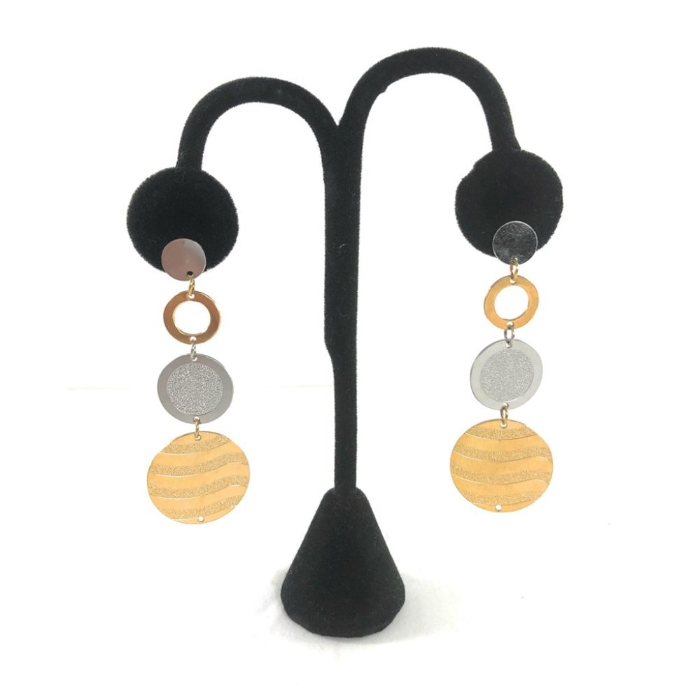 Stainless Steel Stud Post Long Dangle Earrings - Picture 3 of 4
